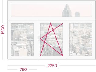 Трехстворчатое окно с фрамугой